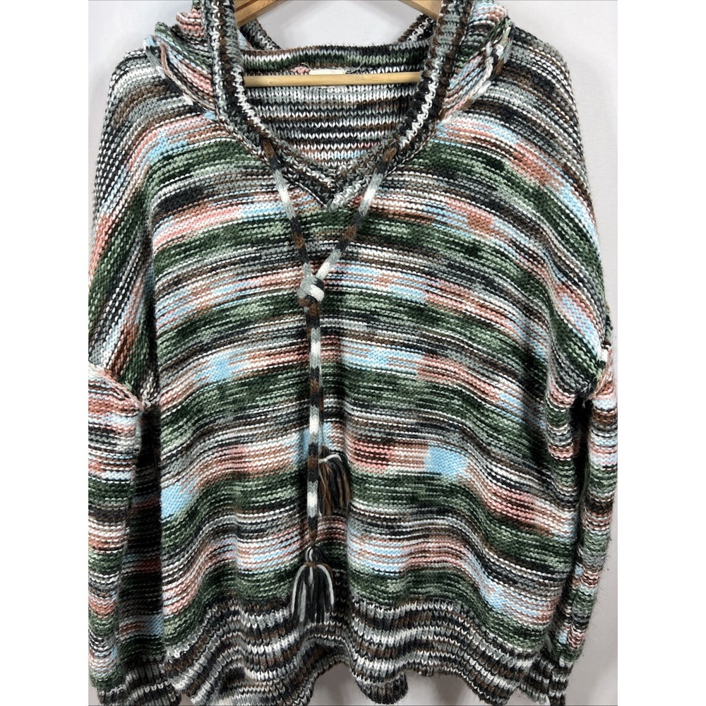 POL Bohemian Knit Hoodie Multicolor Hippie Sweater Size Small